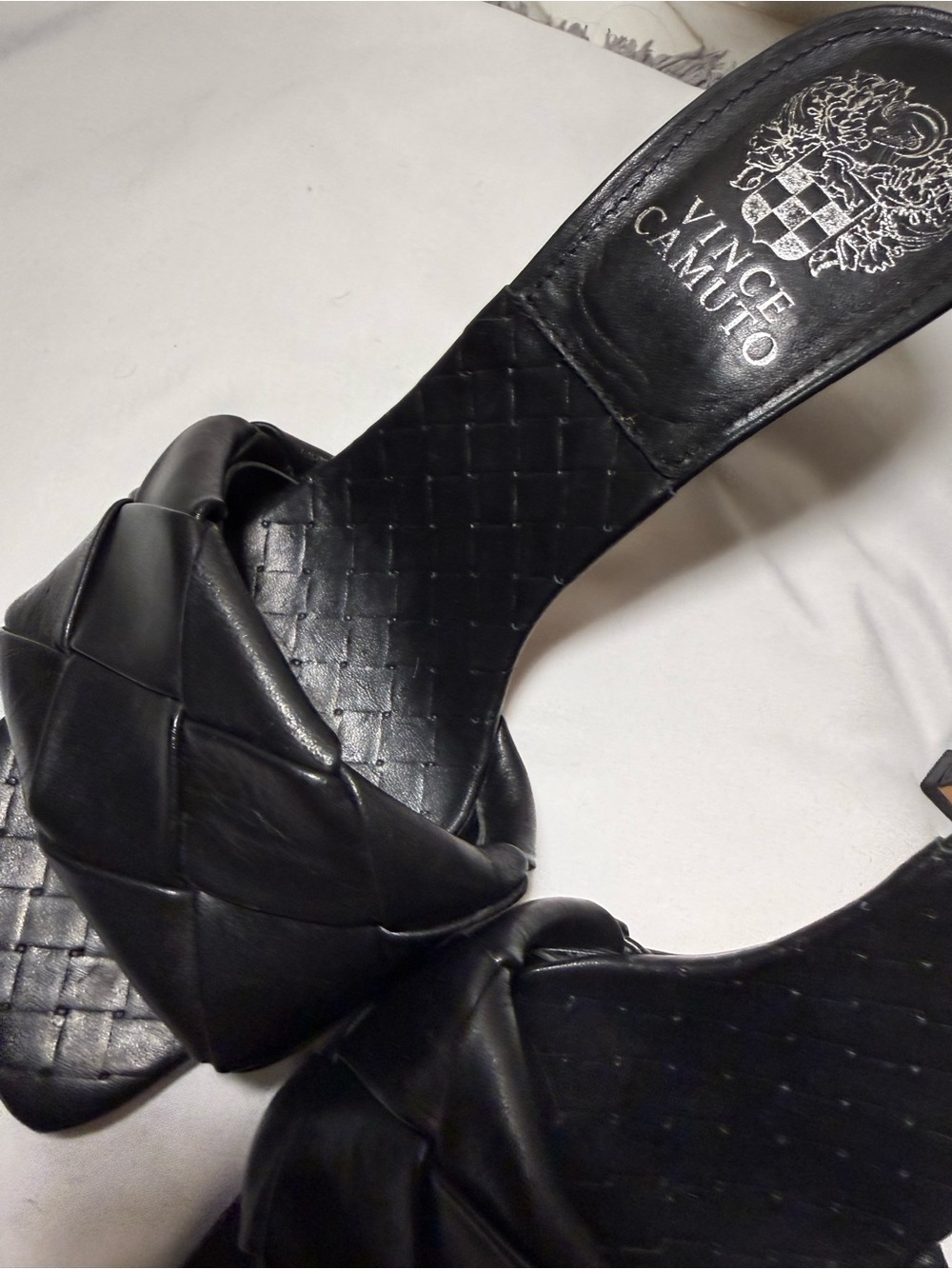 Vince Camuto Black Woven Square-Toe Heeled Mules - Picture 6 of 16